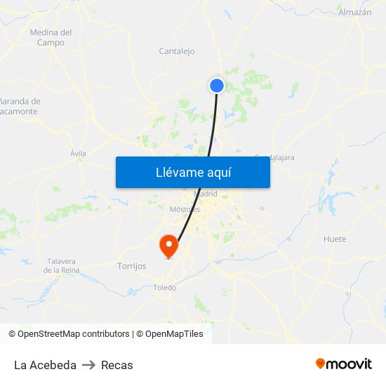 La Acebeda to Recas map