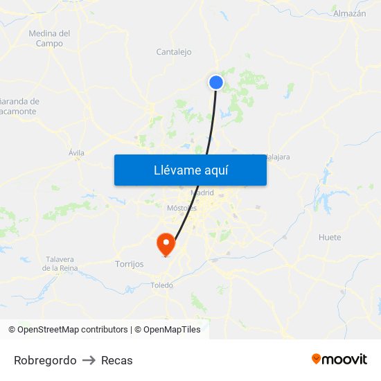 Robregordo to Recas map