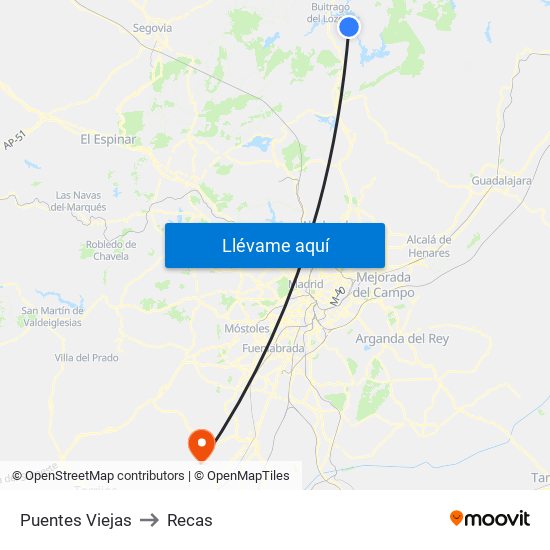 Puentes Viejas to Recas map
