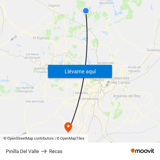 Pinilla Del Valle to Recas map