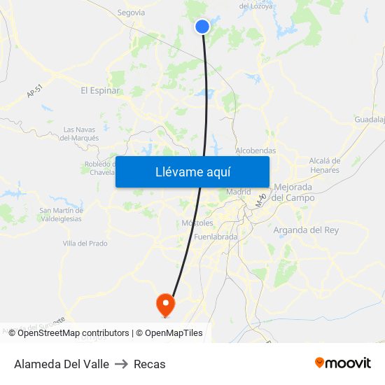 Alameda Del Valle to Recas map
