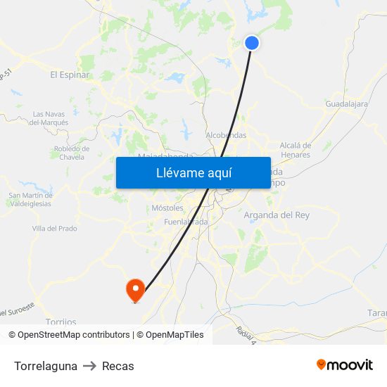 Torrelaguna to Recas map