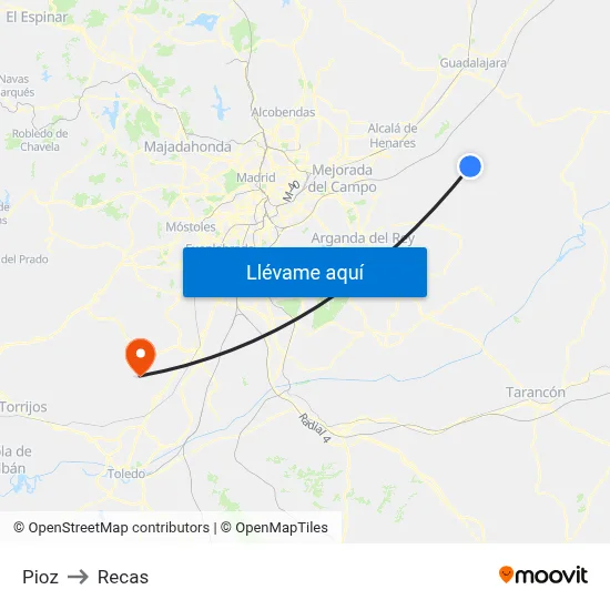 Pioz to Recas map