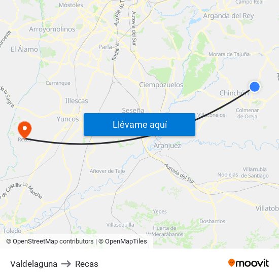 Valdelaguna to Recas map
