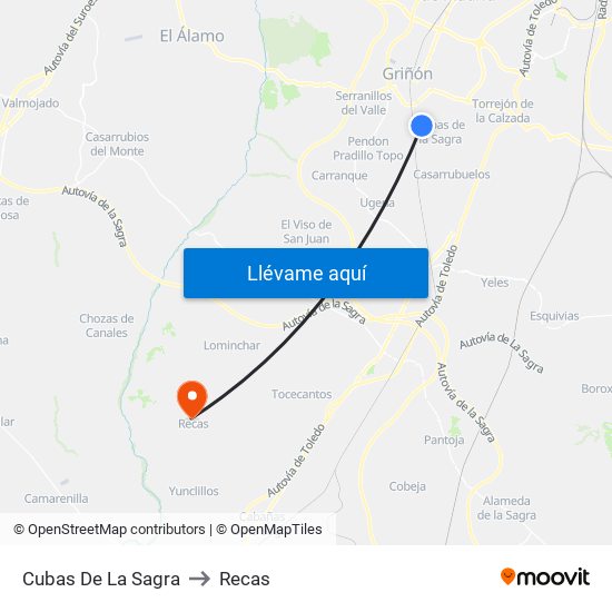 Cubas De La Sagra to Recas map