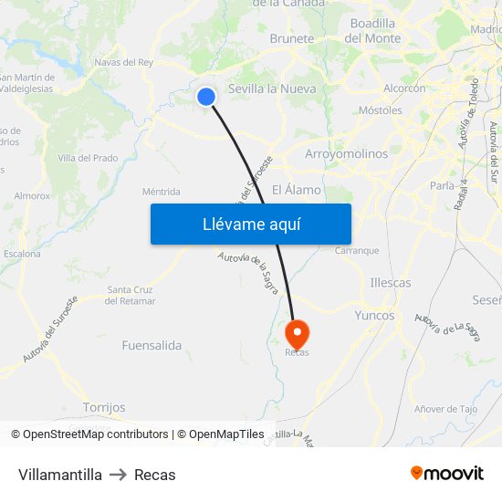 Villamantilla to Recas map