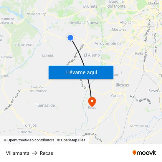 Villamanta to Recas map
