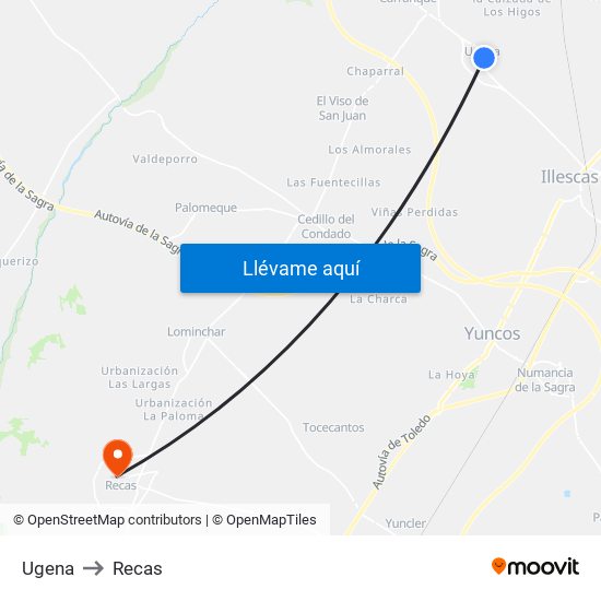 Ugena to Recas map