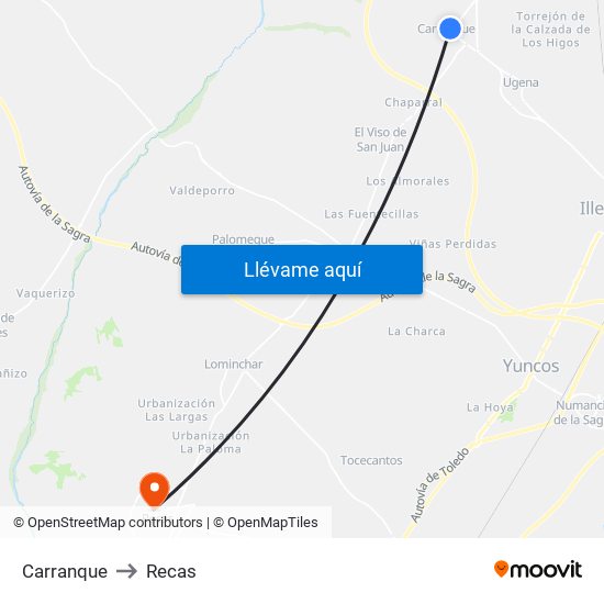 Carranque to Recas map