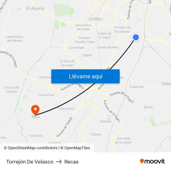 Torrejón De Velasco to Recas map