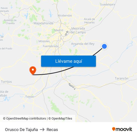 Orusco De Tajuña to Recas map