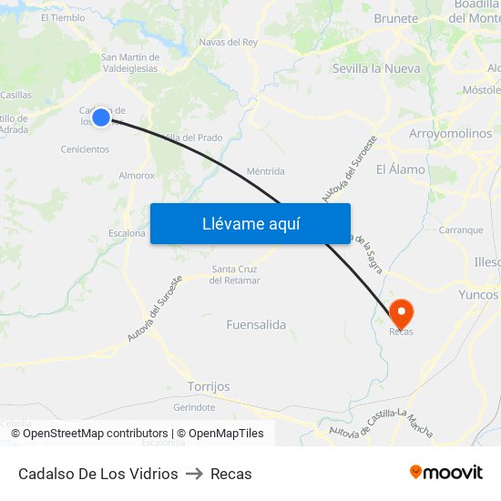 Cadalso De Los Vidrios to Recas map