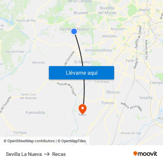 Sevilla La Nueva to Recas map