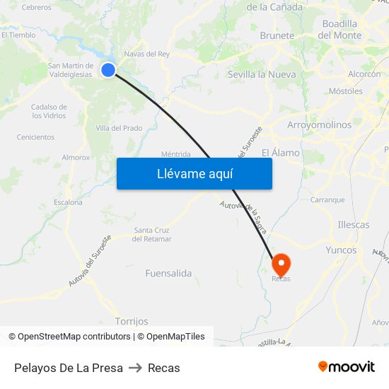 Pelayos De La Presa to Recas map