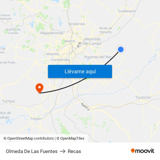 Olmeda De Las Fuentes to Recas map