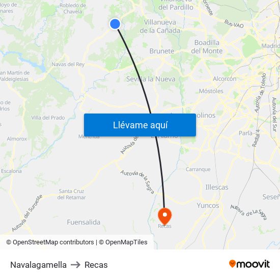 Navalagamella to Recas map