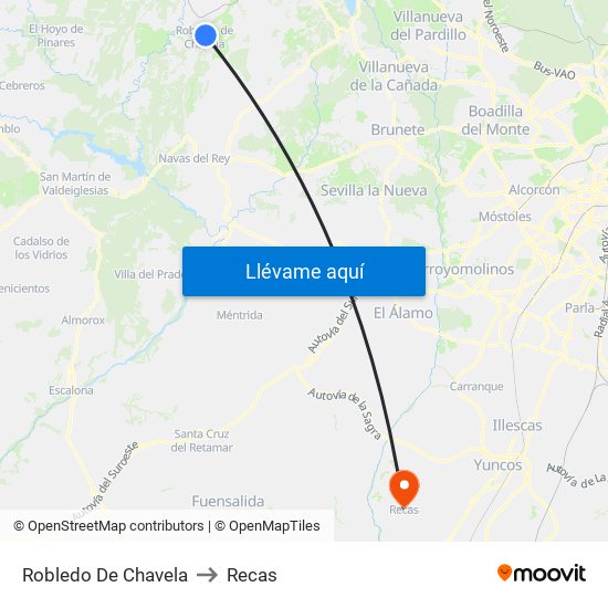Robledo De Chavela to Recas map
