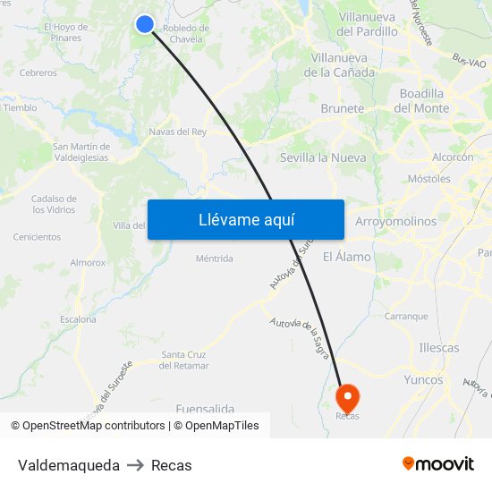 Valdemaqueda to Recas map