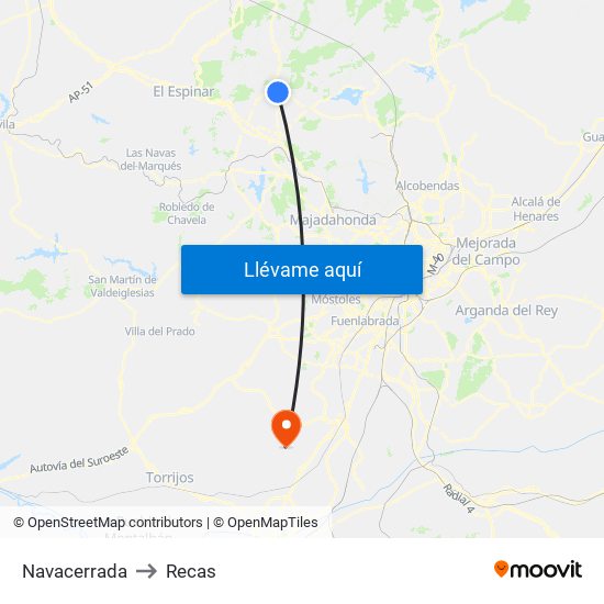 Navacerrada to Recas map