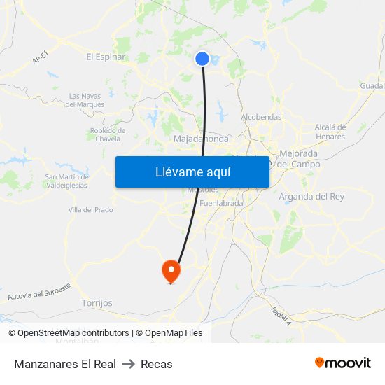 Manzanares El Real to Recas map