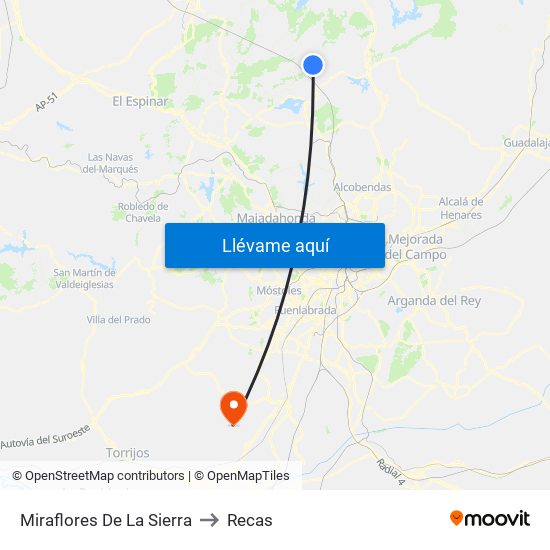 Miraflores De La Sierra to Recas map