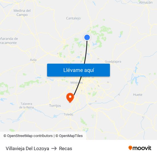 Villavieja Del Lozoya to Recas map