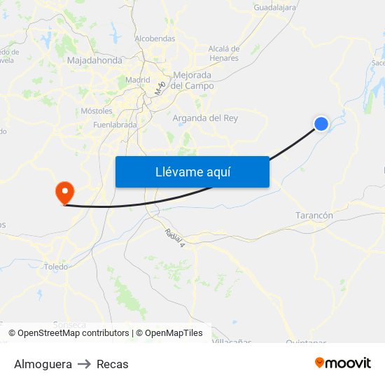 Almoguera to Recas map