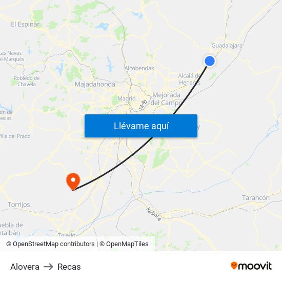 Alovera to Recas map
