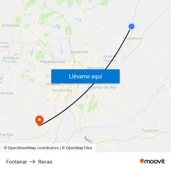 Fontanar to Recas map