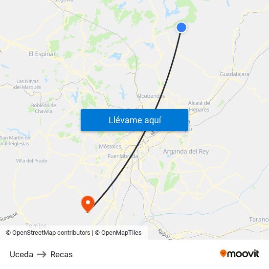 Uceda to Recas map