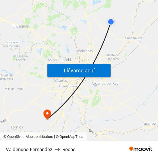 Valdenuño Fernández to Recas map