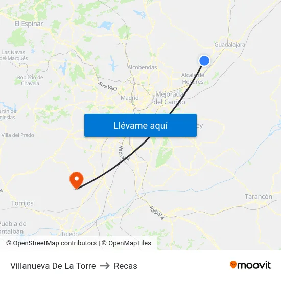 Villanueva De La Torre to Recas map