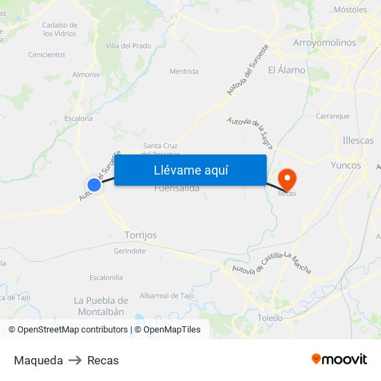 Maqueda to Recas map