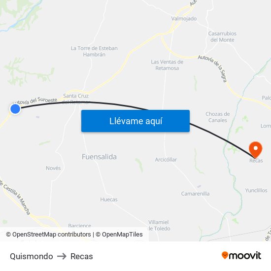 Quismondo to Recas map