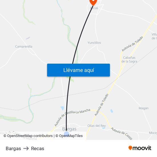 Bargas to Recas map