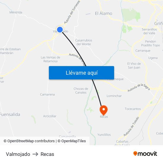 Valmojado to Recas map