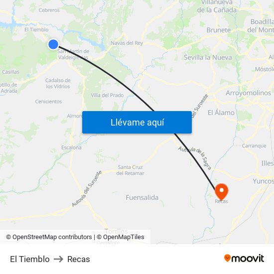 El Tiemblo to Recas map