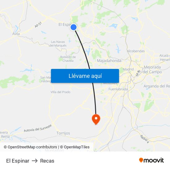 El Espinar to Recas map