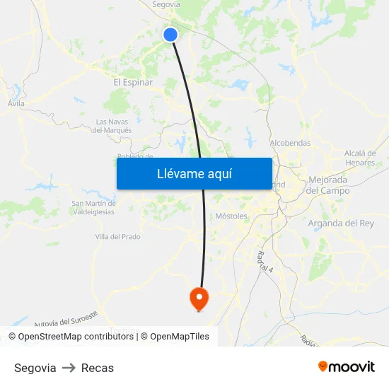 Segovia to Recas map