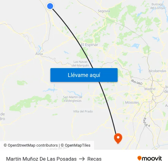 Martín Muñoz De Las Posadas to Recas map