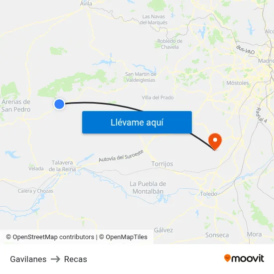 Gavilanes to Recas map