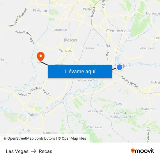 Las Vegas to Recas map