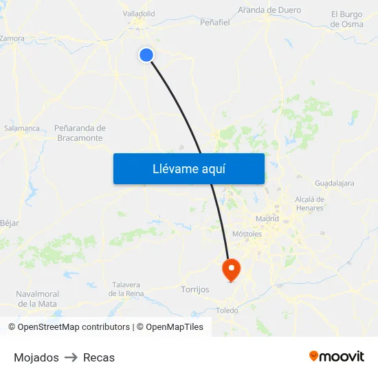 Mojados to Recas map