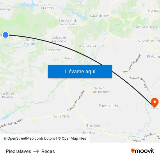 Piedralaves to Recas map