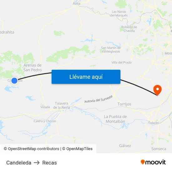 Candeleda to Recas map