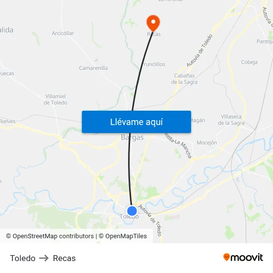 Toledo to Recas map