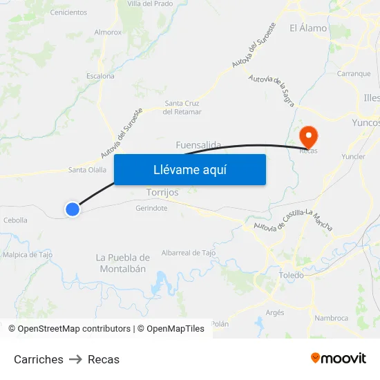 Carriches to Recas map