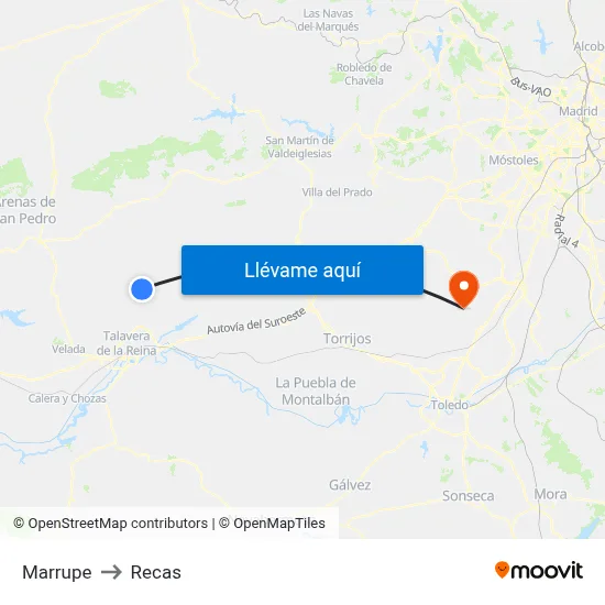 Marrupe to Recas map