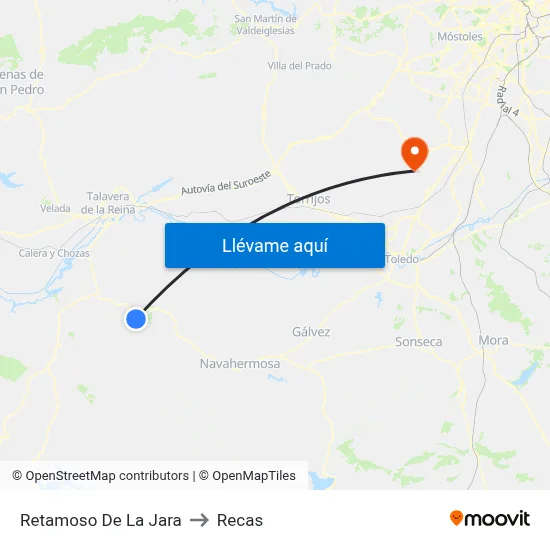 Retamoso De La Jara to Recas map