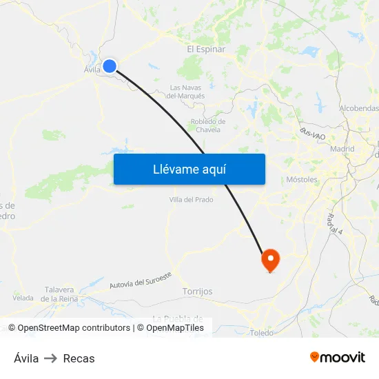 Ávila to Recas map